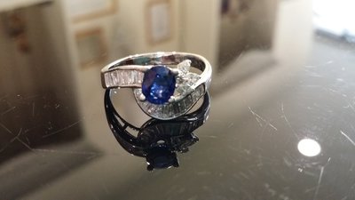 Tiffany 款天然藍寶鑽石戒指(18白k金/AU750)