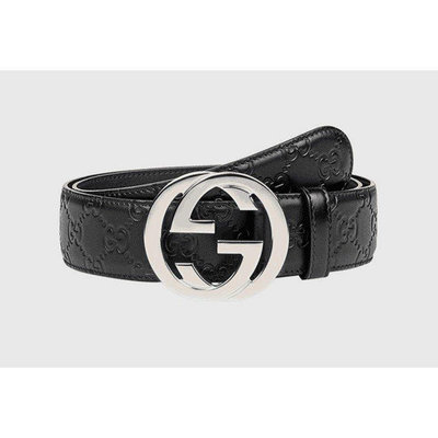 GUCCI Signature logo 牛皮 壓紋 皮帶 黑色 咖啡 藍色 4124