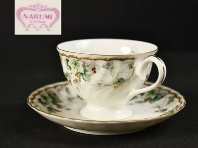 日本製 名瓷~葡萄紋~鳴海NARUMI 瓷器~茶杯咖啡杯組1杯1盤