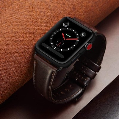 下殺-適用apple watch4錶帶蘋果手錶iwatch5/4/3/2/1代真皮錶帶潮牛皮Series 4瘋馬皮質40