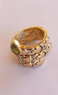 寶格麗18k金雙色橄欖石蛇戒戒指