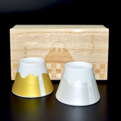 日本富士山 金銀對杯 日本製 附木盒