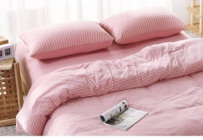 #S.S 可訂製無印良品風格天竺棉純棉材質雙人床包單人床包組 粉底白條紋 棉被床罩寢具 ikea hola muji