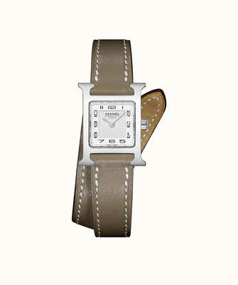 [預購] Hermes HEURE H Watch 17.2x17.2 MM 愛馬仕 雙層皮革 大象灰 金棕 手錶 皮飾
