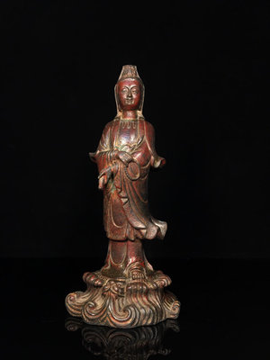 精工純銅觀音菩薩佛像，做工精美，包漿厚重，尺寸如圖，重1.3公斤， 銅器擺件 銅佛像 純銅【臥龍之地】
