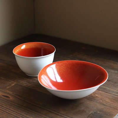 簡約現代彩菊雙色陶瓷盤子碗  橘色 白色 陶瓷盤 不規則盤 陶瓷碗 飯碗 湯碗 搞怪【小雜貨】
