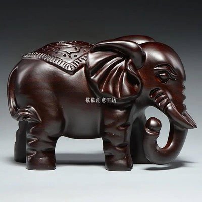 下殺-黑檀木雕大象擺件一對家居辦公室木象裝飾工藝品店鋪開