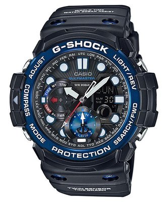 【金台鐘錶】CASIO卡西歐G-SHOCK 羅盤、溫度、潮汐 (藍黑框) GN-1000B-1A