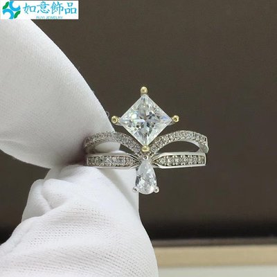 8k白金戒指 克拉公主方莫桑鑽戒指 婚禮飾品 戒指  裸石5.5×5.5mm一石一碼一證書秒過測鑽筆支持~如意飾品