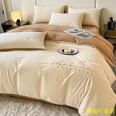 雛菊系列水晶絨雙拼刺繡床包組 法蘭絨床組 床單 單人 雙人 加大床包四件組 被單冬季暖絨床組