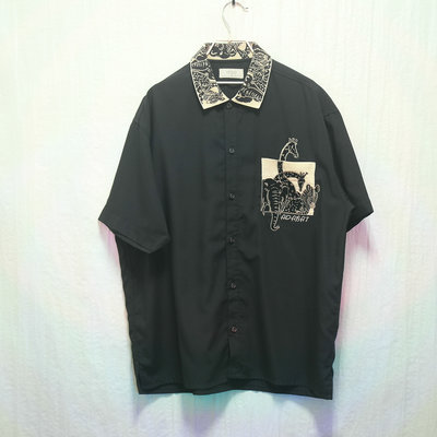 Adabat 襯衫 短袖襯衫 黑 特殊領 極稀有 日本製 老品 復古 古著 Vintage