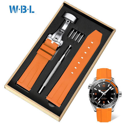 代用錶帶 手錶配件 橡膠手錶帶男適用歐米茄蝶飛海馬Omega超霸橙色美度橙舵手膠帶20