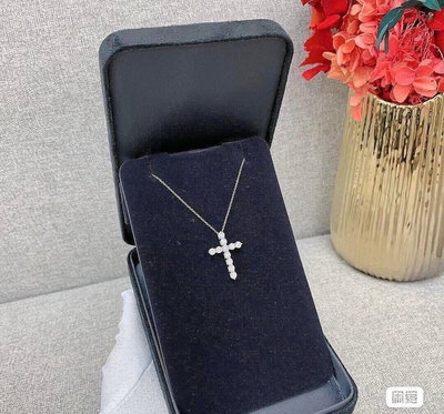 半價正品 Tiffany十字架大號鉑金滿鑽項鍊