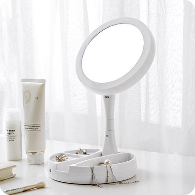 優思居帶led燈化妝鏡折疊化妝小鏡子宿舍臺式USB插電公主鏡梳妝鏡XBDshk促銷