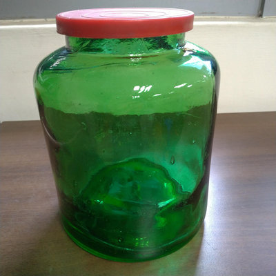 早期 正港台灣 手工 綠色 氣泡 醬菜甕 玻璃甕 玻璃瓶 玻璃罐 高約21公分 120823