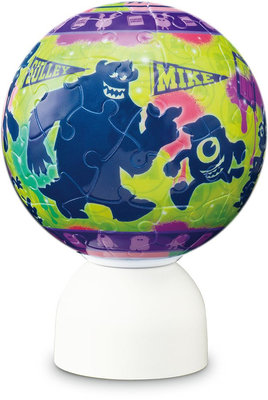2003-497 絕版3D立體塑膠球型60片日本進口拼圖．怪獸大學 附LED底座 可當小夜燈