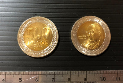 【超值硬幣】智利 2000年 500 PESO 雙色幣一枚，少見~