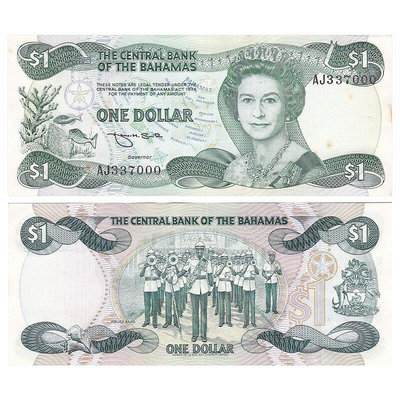 【美洲】全新UNC- 巴哈馬1元 紙幣 外國錢幣 1974(84)年 P-43b 紀念幣 紀念鈔