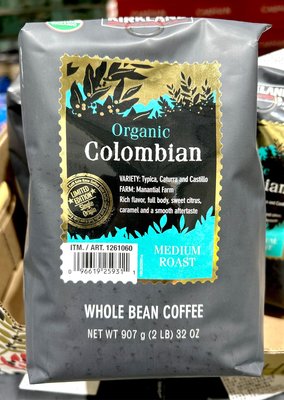 Costco好市多 Kirkland 科克蘭有機哥倫比亞咖啡豆 907公克  USDA organic Colombian coffee bean