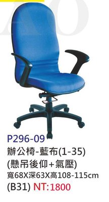【進日興家具】P296-09 辦公椅 藍 電腦椅 書桌椅 椅 台南。高雄。屏東 傢俱宅配