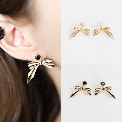 ╭✿蕾兒0509✿╮BB036-韓國直送獨特設計款絢麗氣質蝴蝶結後扣式耳釘耳環耳飾品