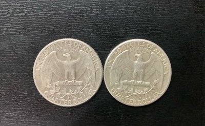 美國1964年華盛頓25分銀幣（D）記2枚