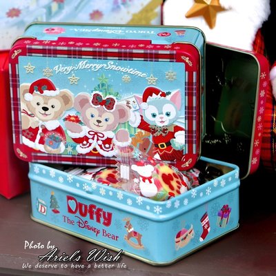 Ariel's Wish日本東京迪士尼Duffy達菲熊雪莉玫傑拉東尼聖誕節禮物四方糖果鐵盒糖果罐鐵罐收納盒首飾盒-售空盒