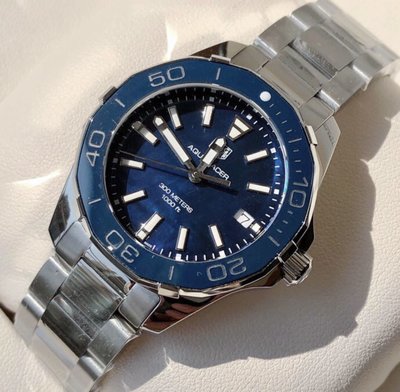 TAG HEUER Aquaracer 陶瓷圈 藍色珍珠貝母錶盤 銀色不鏽鋼錶帶 石英 女士手錶 WAY131S.BA0748