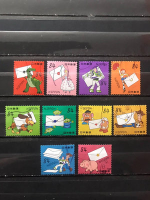 日本郵票，玩具總動員10枚全，多套，郵戳隨機