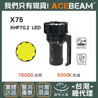 【錸特光電】ACEBEAM X75 中白光 75000流明 強光遠射手電筒 12x CREE XHP70.2 LED
