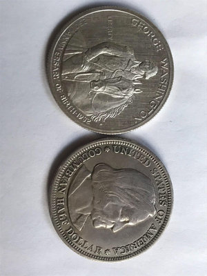 左邊美國1982年華盛頓誕辰250周年半圓紀念銀幣，直徑306183