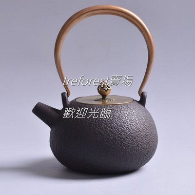 F6RSR 日式鐵壼鑄鐵燒水壼提梁壼泡茶煮茶鑄鐵材質銅蓋銅把茶壺茶具茶道品茗古物藝術收藏