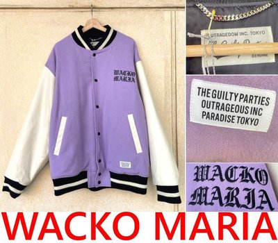 BLACK全新WACKO MARIA羅馬字體刺繡天國東京全羊毛牛皮袖棒球外套/夾克