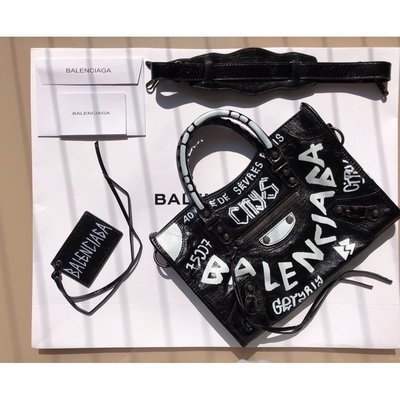 歐洲代購 Balenciaga Graffiti Classic City S 黑色小釦塗鴉機車包現貨