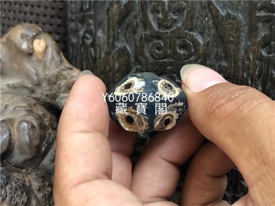 藏寶閣（古玩玉石）至少千年以上老琉璃五角蜻蜓眼28mm罕見器形包老包真 古珠 老珠子 Cyqx3022