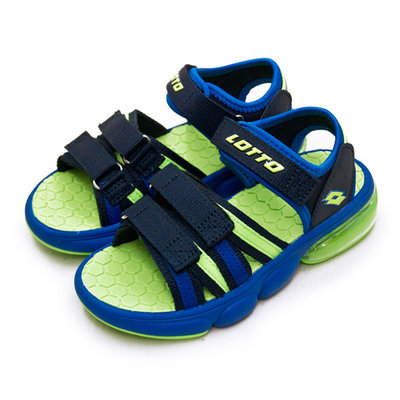 利卡夢鞋園–LOTTO 戶外運動織帶氣墊涼鞋--時尚童趣系列--藍螢綠--3206--中童