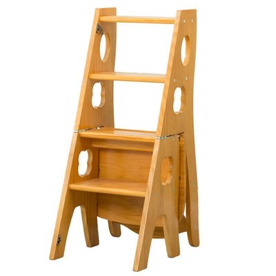 現貨 實木家用梯子椅子凳子兩用梯凳加厚多功能折疊室內爬梯