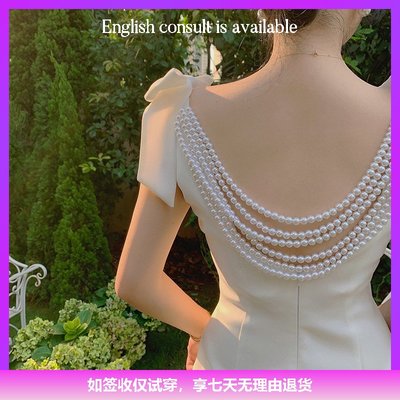 Pearl Chain Back Lace Up Strap Dress珍珠露背蝴蝶結連身裙9190