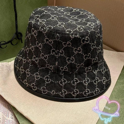 【SUNNY 精品】 GUCCI 黑色牛仔 logo漁夫帽