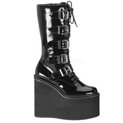 Shoes InStyle《五吋》美國品牌 DEMONIA 原廠正品龐克歌德蘿莉漆皮厚底楔型中長靴有大尺碼 『黑色』