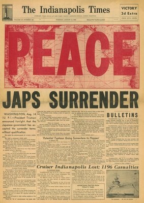 (徐宗懋圖文館) 二戰1945年8月14日 美國報紙《The Indianapolis Times》原件