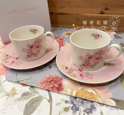 日本製Laura Ashley優雅玫瑰杯盤組/咖啡杯組/下午茶杯/兩杯兩盤--秘密花園