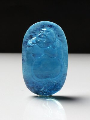 冰種海藍寶雕刻彌勒佛佛公男女藍色水晶吊墜三月生辰石項鍊擺掛件