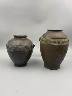 日本昭和時期 銅花瓶 銅器 純銅打造青銅花瓶自然老舊滿