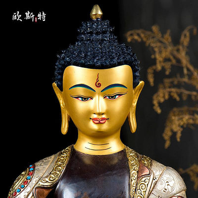 釋迦牟尼銅像 中式客廳擺件尼泊爾10寸紫銅鍍金鍍銀 釋迦摩尼佛嗨購