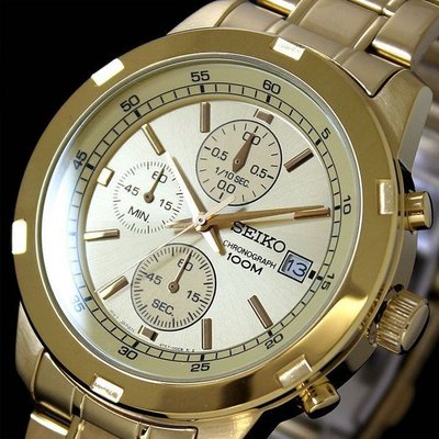 【金台鐘錶】SEIKO 精工 時尚三眼計時  賽車石英錶  真空電鍍金黃色錶殼 SKS426P1