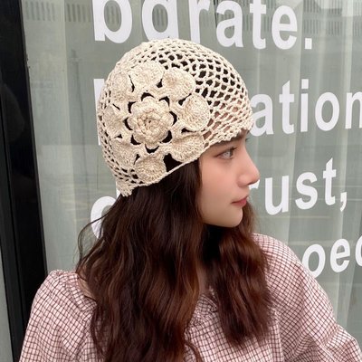 頭巾帽子女春夏韓版薄款鏤空透氣遮陽手工針織帽毛線貝雷帽甜美包頭帽