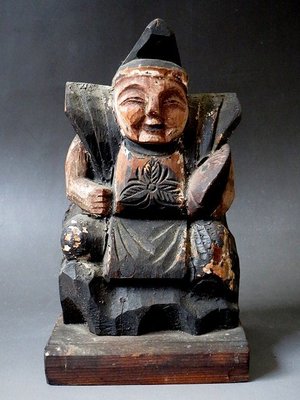 【 金王記拍寶網 】(常5) H509  早期日本江戶時期 老木雕福神老件 朱銘風格雕刻  (保証到代) 罕見 一件