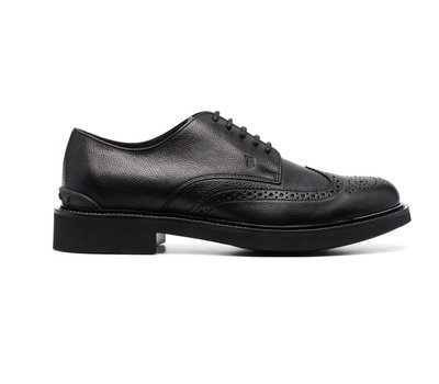 [全新真品代購-F/W22 新品!] TOD'S 黑色 雕花紋理皮革 皮鞋 / 德比鞋 (TODS 豆豆鞋)