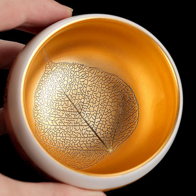 鎏金主人杯茶杯陶瓷茶盞純金羊脂玉瓷白瓷品茗杯功夫茶杯茶碗建盞